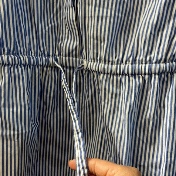 J.Crew Mini Dress Blue White Striped Collar Draw String Waist Size 10 - Picture 5 of 9
